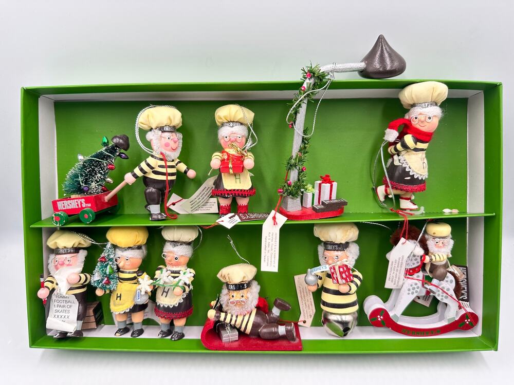 Vintage Kurt Adler Hershey’s Christmas Wood Ornaments 10pc Mr. & Mrs. Elf #7